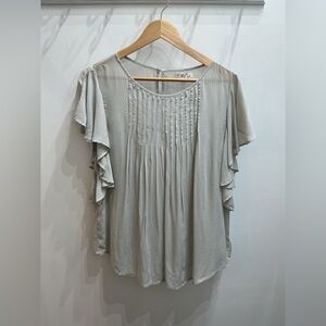 On The Road Light Gray Ruffle Sleeve Blouse